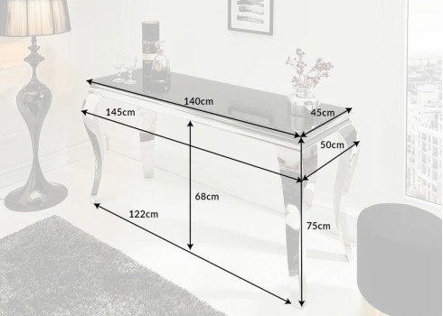 Konsoollaud MODERN BAROQUE must / hõbe, 145x50xH75 cm