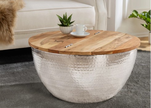 Diivanilaud ORIENT hõbedane / pruun, D60xH32 cm