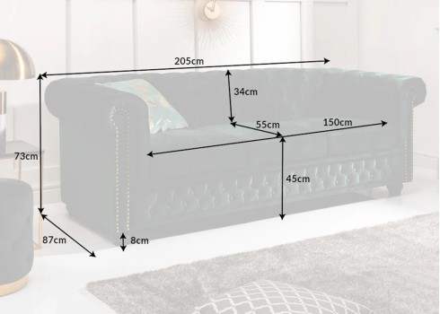 Diivan CHESTERFIELD roheline, 205x87xH73 cm