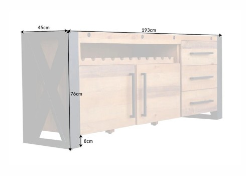 Kummut THOR mänd, 193x45xH76 cm