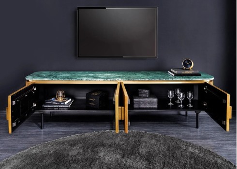 Tv-alus VENEZIANO roheline marmor / messing, 160x40xH50 cm