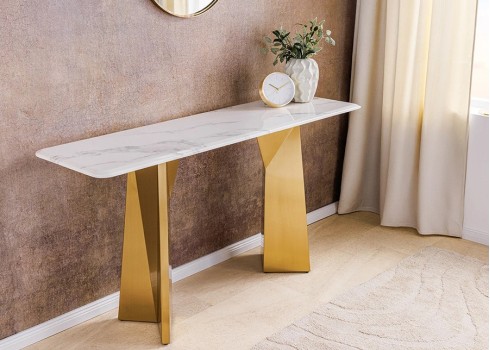 Konsoollaud EXTRAVAGANCIA valge / kuldne, 140x40xH75 cm