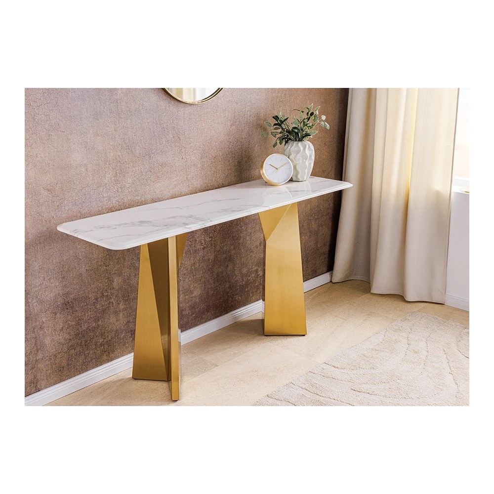 Konsoollaud EXTRAVAGANCIA valge / kuldne, 140x40xH75 cm