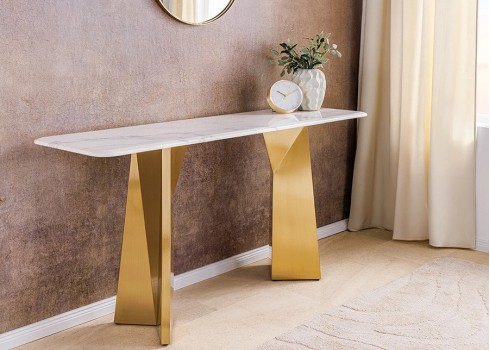 Konsoollaud EXTRAVAGANCIA valge / kuldne, 140x40xH75 cm