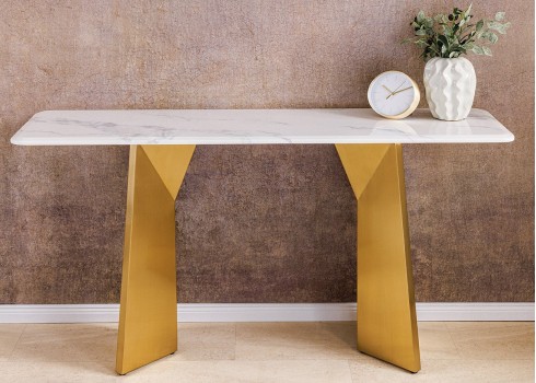 Konsoollaud EXTRAVAGANCIA valge / kuldne, 140x40xH75 cm