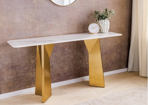 Konsoollaud EXTRAVAGANCIA valge / kuldne, 140x40xH75 cm