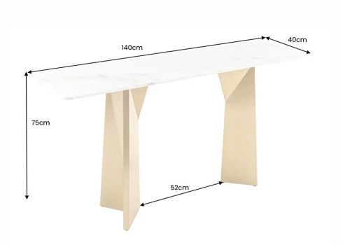 Konsoollaud EXTRAVAGANCIA valge / kuldne, 140x40xH75 cm