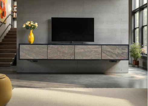 Tv-alus SOUL naturaalne kivi / must, 200x35xH29 cm