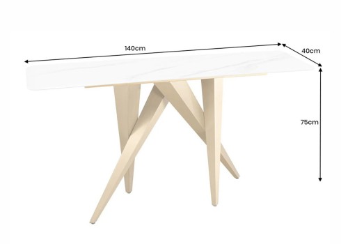 Konsoollaud ART LIVING valge / kuldne, 140x40xH75 cm