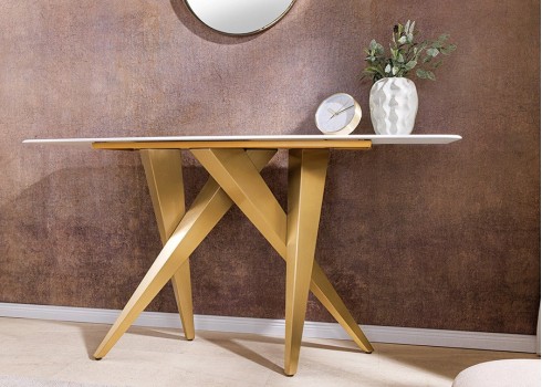 Konsoollaud ART LIVING valge / kuldne, 140x40xH75 cm