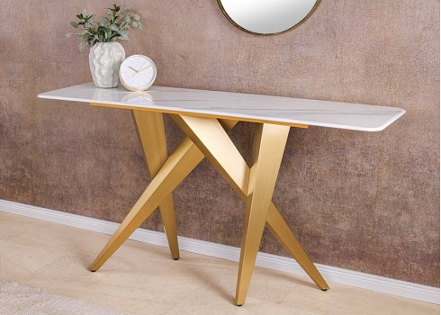 Konsoollaud ART LIVING valge / kuldne, 140x40xH75 cm