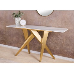 Konsoollaud ART LIVING valge / kuldne, 140x40xH75 cm