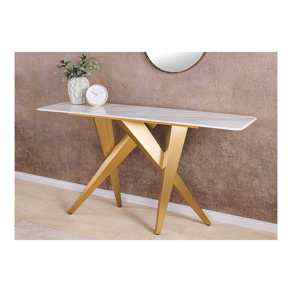 Konsoollaud ART LIVING valge / kuldne, 140x40xH75 cm