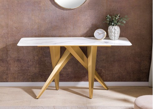 Konsoollaud ART LIVING valge / kuldne, 140x40xH75 cm