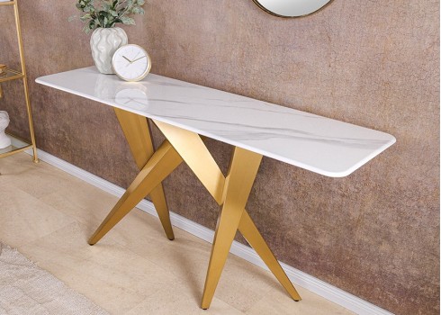 Konsoollaud ART LIVING valge / kuldne, 140x40xH75 cm