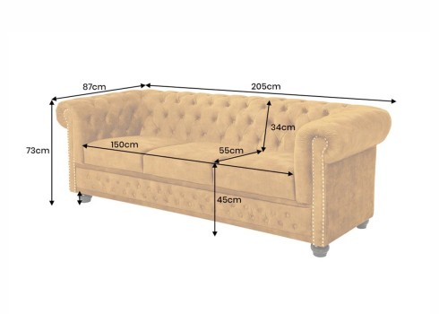 Diivan CHESTERFIELD kollane, 205x87xH73 cm
