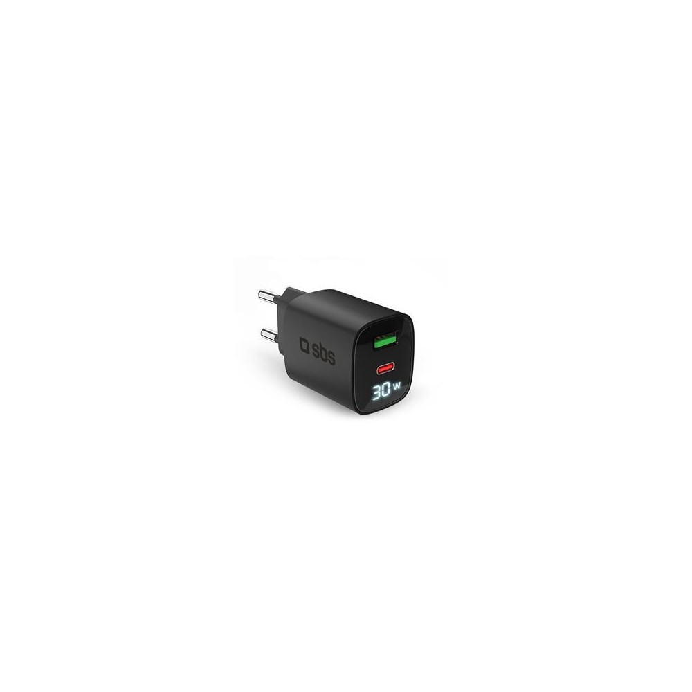 Charger SBS GaN 30W, USB-C, LCD, Black