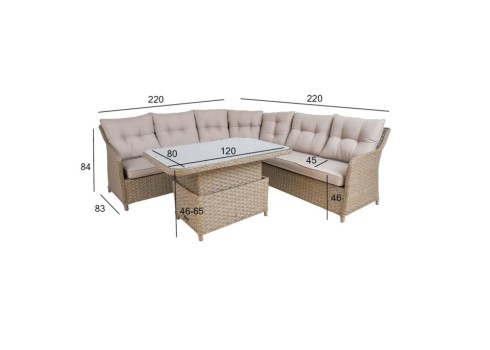 Aiamööblikomplekt PACIFIC laud, nurgadiivan