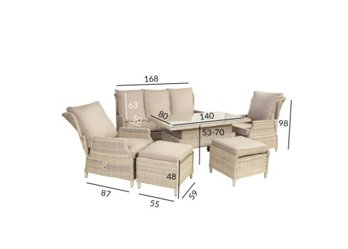 Aiamööblikomplekt BASEL laud, diivan, 2 tooli ja 2 tumbat