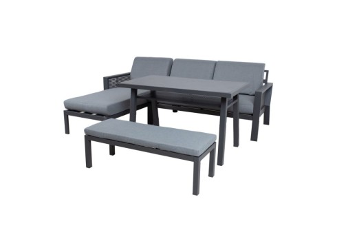 Aiamööblikomplekt DELGADO nurgadiivan, laud ja pink