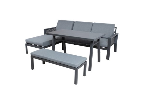 Aiamööblikomplekt DELGADO nurgadiivan, laud ja pink