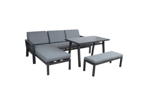 Aiamööblikomplekt DELGADO nurgadiivan, laud ja pink