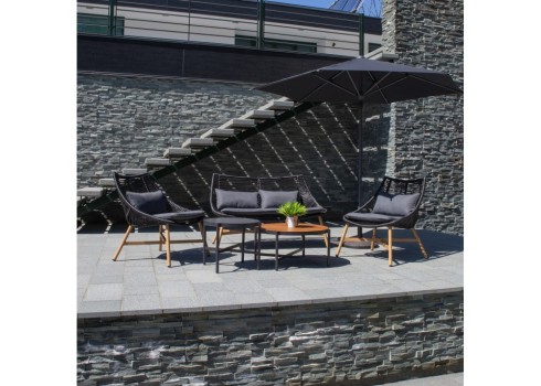 Aiamööblikomplekt HELSINKI diivan, 2 tooli ja 2 lauda, must