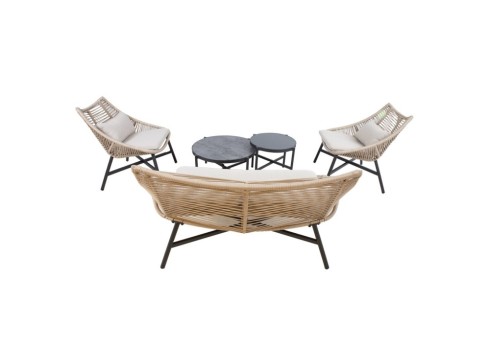 Aiamööblikomplekt HELSINKI diivan, 2 tooli ja 2 lauda, beež