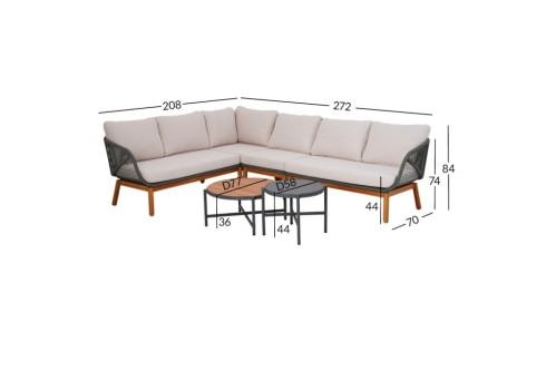 Aiamööblikomplekt TUXEDO nurgadiivan ja 2 lauda