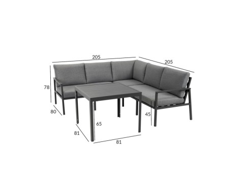 Aiamööblikomplekt ADRIAN laud, nurgadiivan