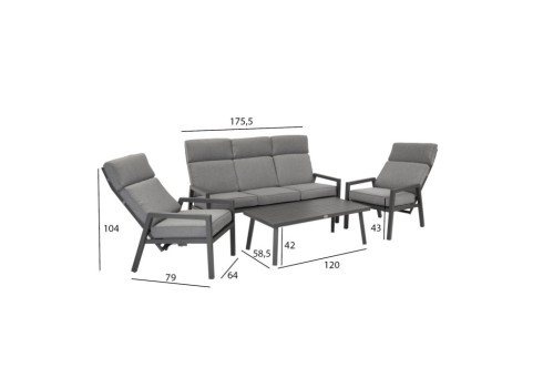 Aiamööblikomplekt CASPER laud, diivan ja 2 tooli