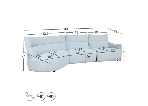 Nurgadiivan CANNES VN elektriline recliner, helehall