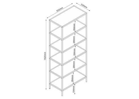 Riiul HEDVIG 63x33xH152cm, saar-must