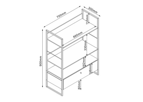 Riiul STUDY 70x30xH90cm, tamm-valge