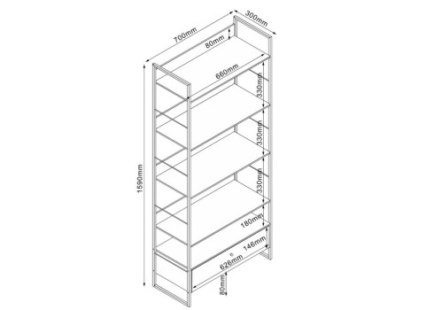 Riiul STUDY 70x30xH159cm, tamm-valge