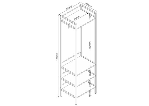 Esikuriiul HANNES 52x40xH180cm, rustik melamiin