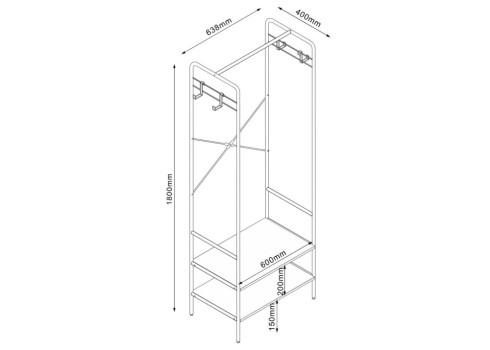 Esikuriiul HANNES 64x40xH180cm, rustik melamiin