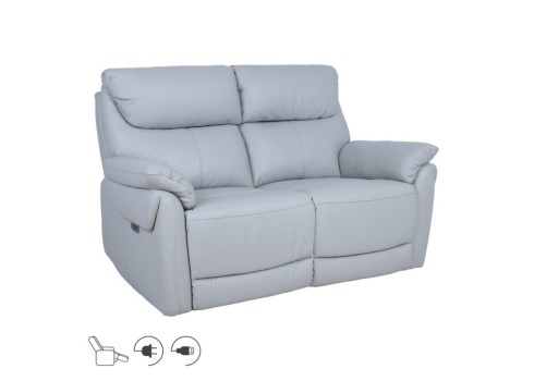 Diivan BOWEN 2-kohaline elektriline recliner, hallikasbeež naturaalne nahk