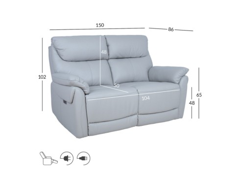 Diivan BOWEN 2-kohaline elektriline recliner, hallikasbeež naturaalne nahk