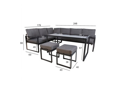 Aiamööblikomplekt LEIPZIG laud, nurgadiivan ja 2 tumbat