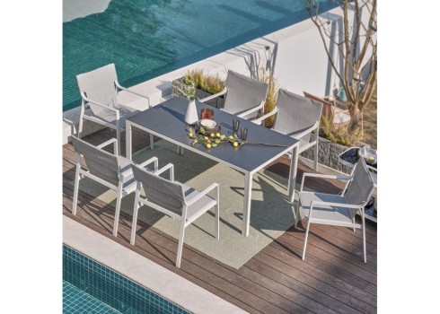 Aiamööblikomplekt OSMAN laud ja 6 tooli, helehall