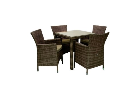 Aiamööblikomplekt WICKER laud ja 4 tooli - tumepruun