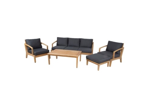 Aiamööblikomplekt MALDIVE laud, diivan, 2 tugitooli ja tumba, tiikpuu