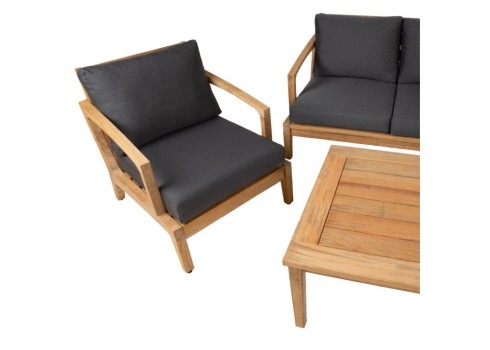 Aiamööblikomplekt MALDIVE laud, diivan, 2 tugitooli ja tumba, tiikpuu