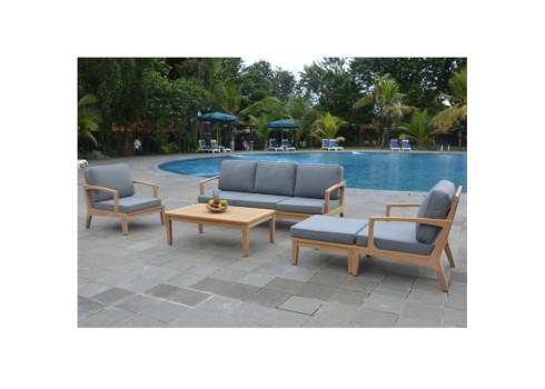 Aiamööblikomplekt MALDIVE laud, diivan, 2 tugitooli ja tumba, tiikpuu