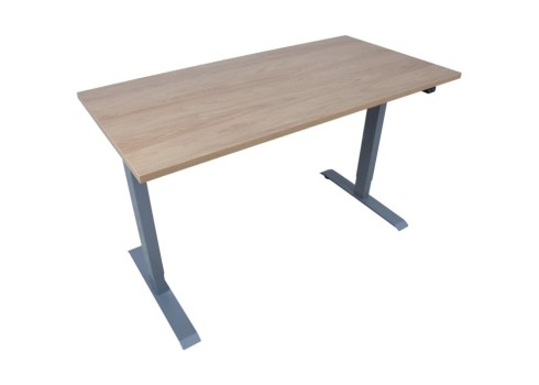 Töölaud ERGO 1-mootoriga 140x70xH71-121cm, hikkoripuu/hõbehall