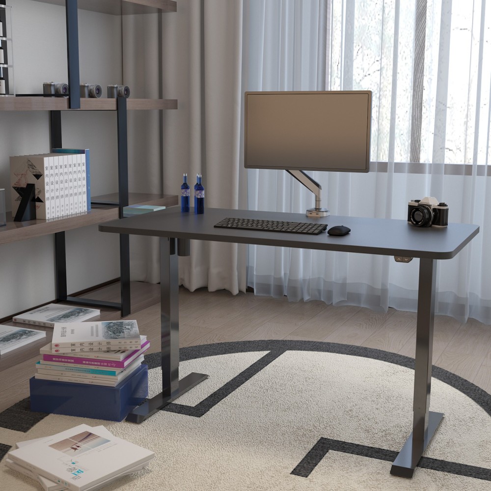 Töölaud ERGO 1-mootoriga 140x80xH71-121cm, must