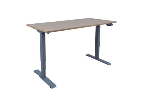 Töölaud ERGO 2-mootoriga 140x70xH60-125cm, hikkoripuu/hõbehall