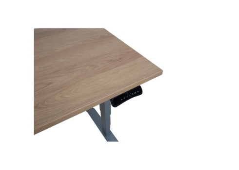 Töölaud ERGO 2-mootoriga 140x70xH60-125cm, hikkoripuu/hõbehall