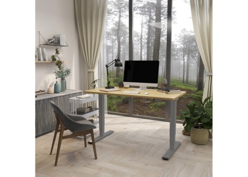 Töölaud ERGO OPTIMAL 2-mootoriga 140x70xH62-127cm, hikkoripuu/hõbehall